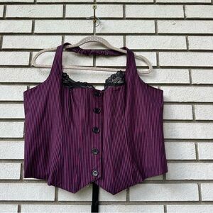 Current Mood x Dolls Kill Pinstripe Bustier Corset Top 2X Lace Trim Lace-Up Back